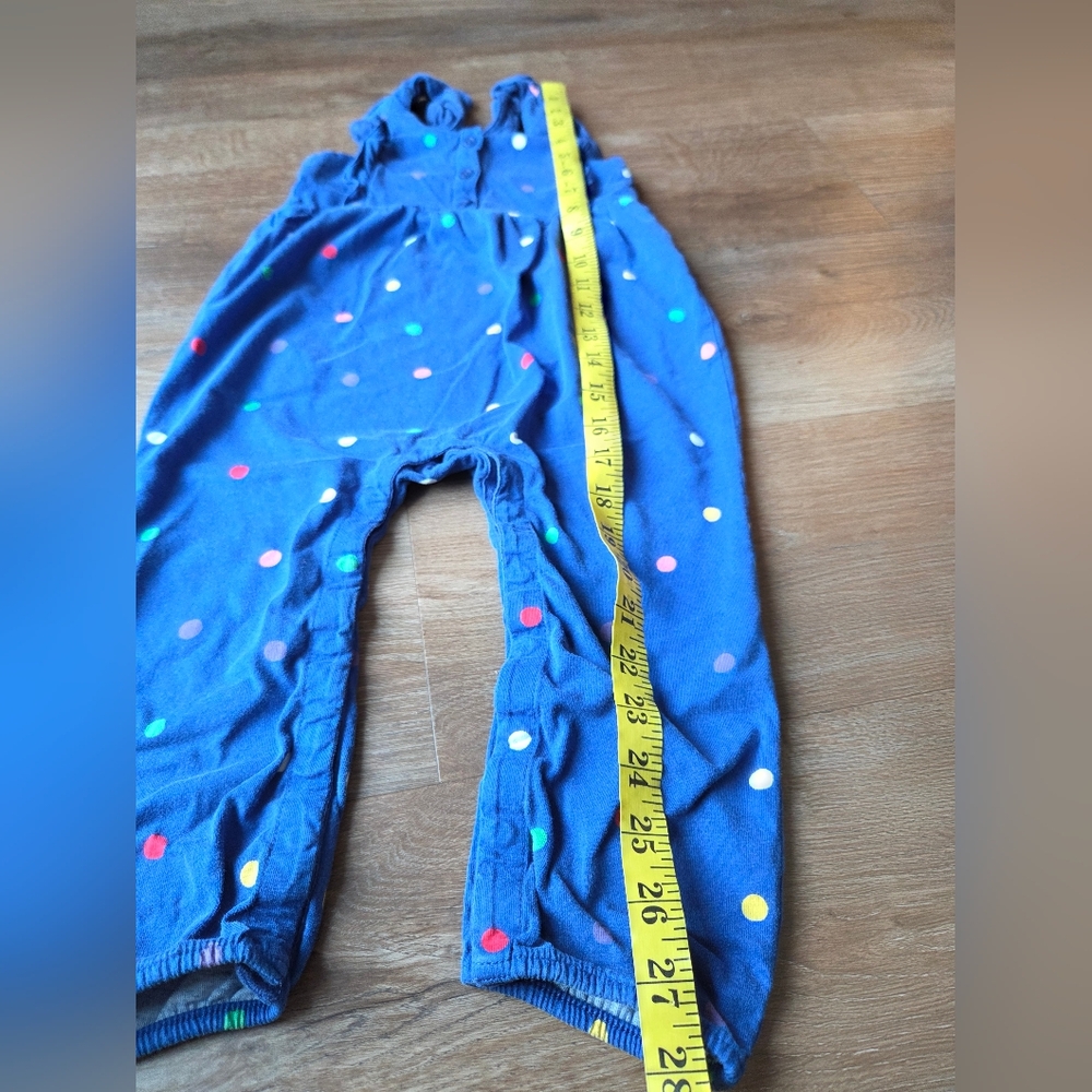 Hanna Andersson Overall Romper Blue Polka Dots Ruffle Strap Girls size 90 - Picture 6 of 8